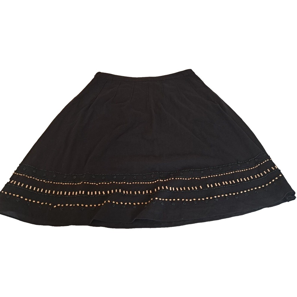 Caslon Beaded Flare Skirt 12P Black Boho Hippie 90s 100%‎ Cotton 3D Textrue